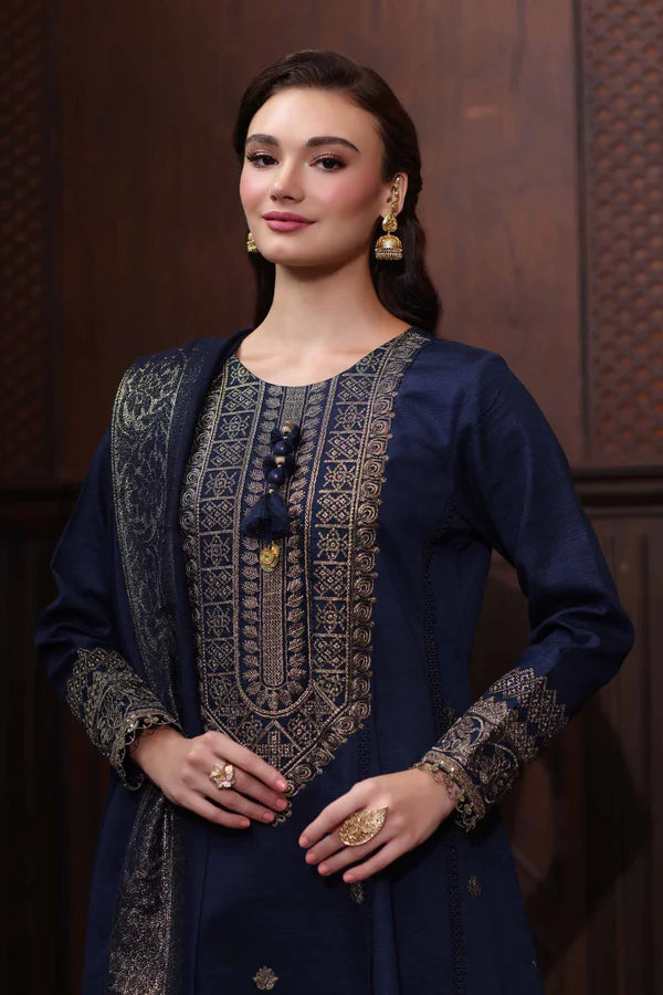 NAVY BLUE KHADDAR EMBROIDERED 3PC SUIT