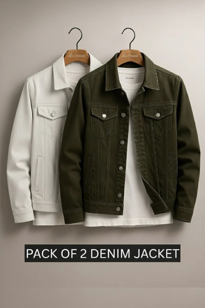 PACK OF 2 LIGHT STEEL GREY & BOTTLE GREEN DENIM JACKET - UNISEX