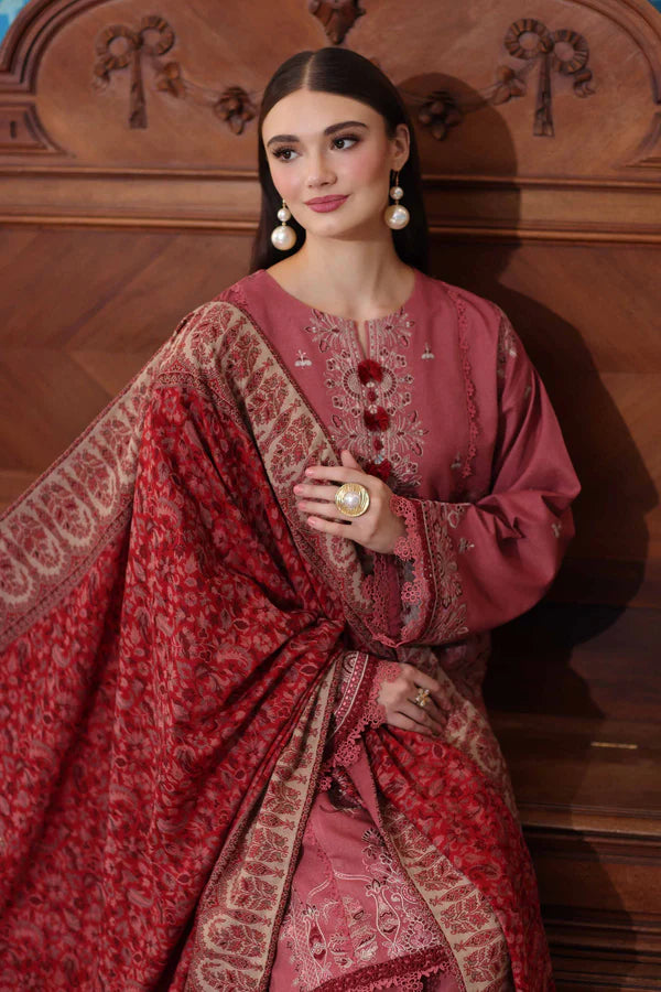 TEA PINK KARANDI EMBROIDERED 3PC SUIT
