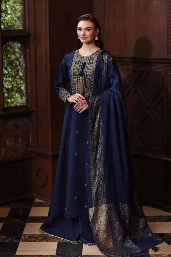 NAVY BLUE KHADDAR EMBROIDERED 3PC SUIT