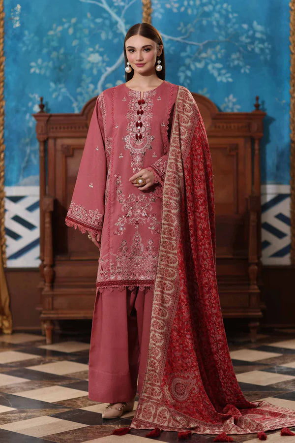 TEA PINK KARANDI EMBROIDERED 3PC SUIT