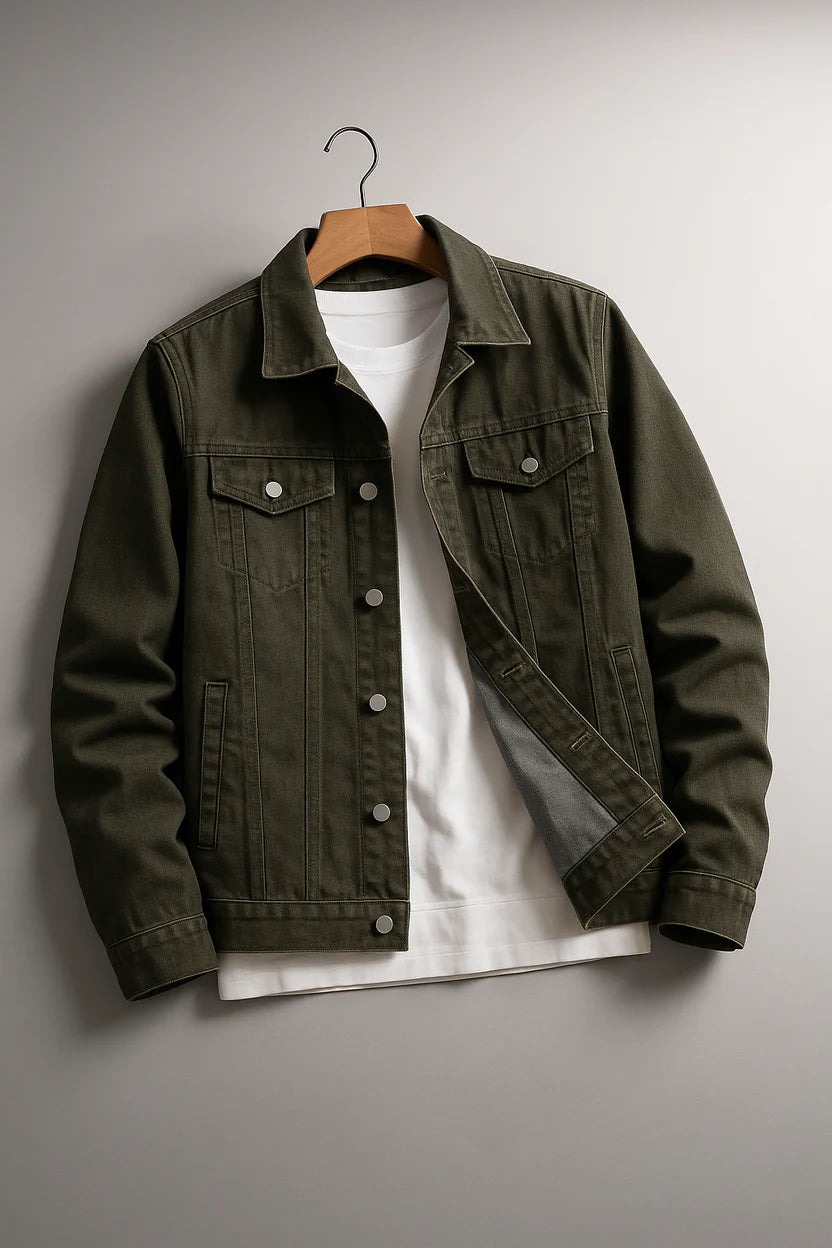 BOTTLE GREEN DENIM JACKET - UNISEX
