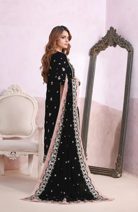 Velvet Embroidered 3Pcs Dress