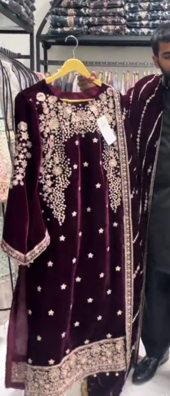 Velvet Bloom Premium Embroidered 3Pc Suit