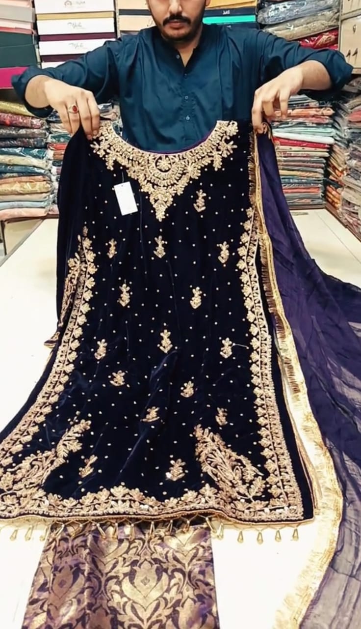 Luxury Velvet Embroidered 3-Piece Suit