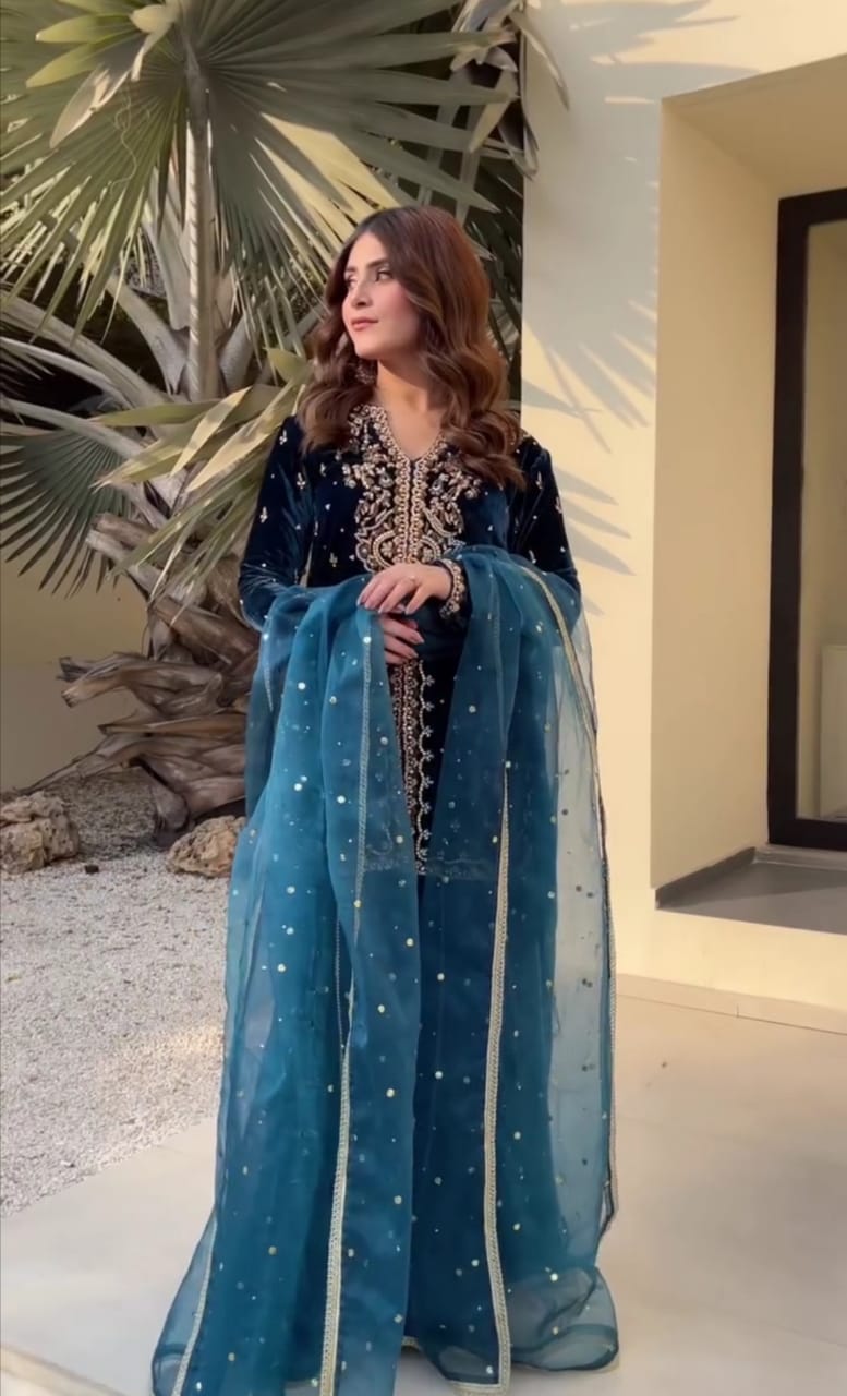 Luxury Velvet Embroidered 3-Piece Suit