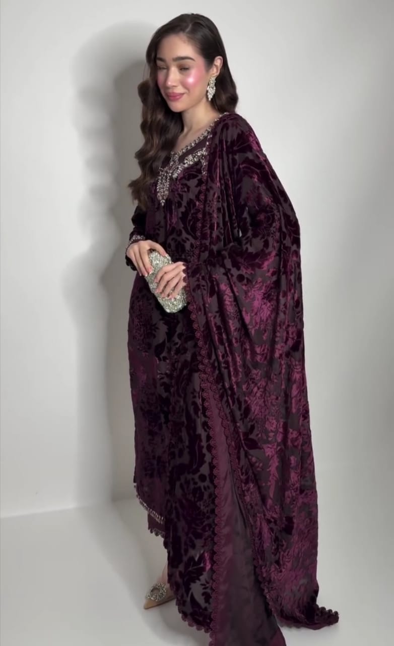 Luxury Velvet Embroidered 3-Piece Suit