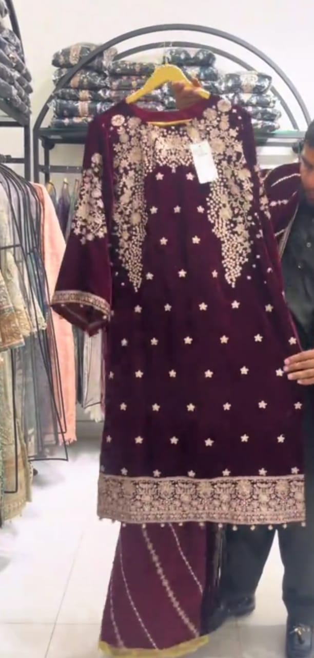 Velvet Bloom Premium Embroidered 3Pc Suit