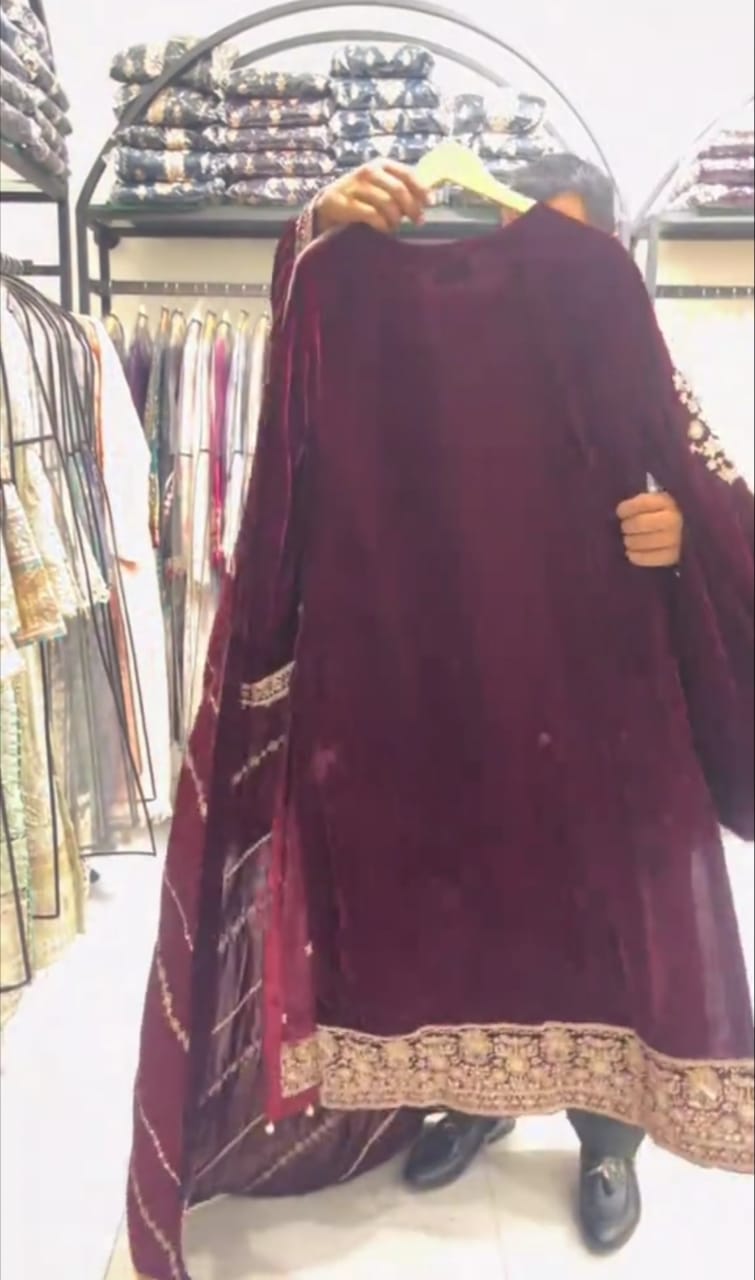 Velvet Bloom Premium Embroidered 3Pc Suit