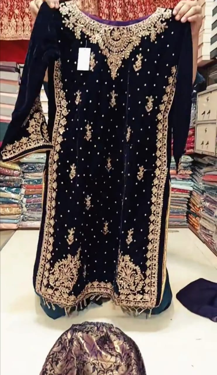 Luxury Velvet Embroidered 3-Piece Suit