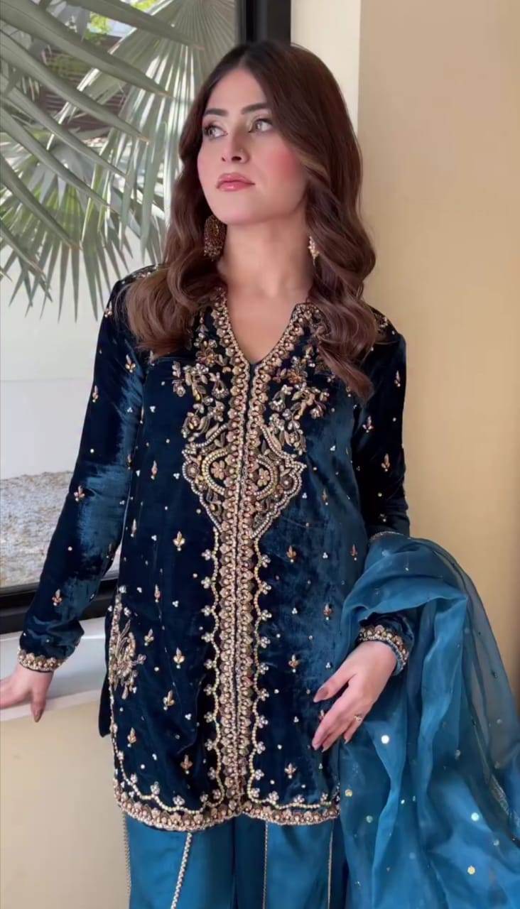 Luxury Velvet Embroidered 3-Piece Suit