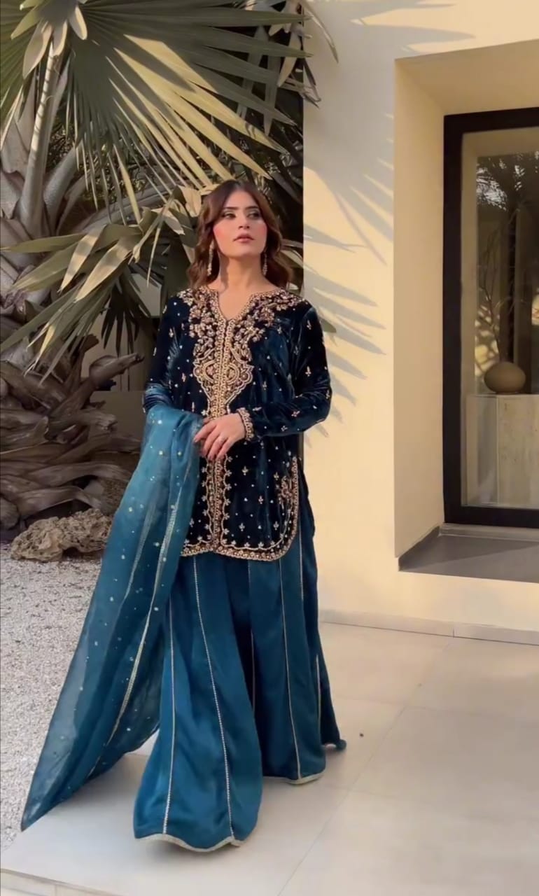 Luxury Velvet Embroidered 3-Piece Suit