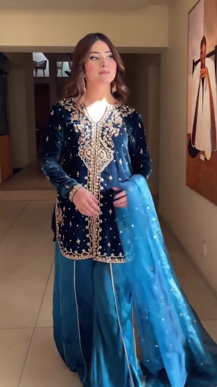 Luxury Velvet Embroidered 3-Piece Suit