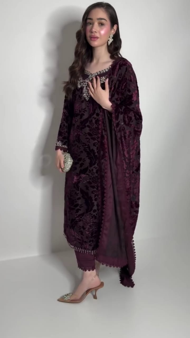 Luxury Velvet Embroidered 3-Piece Suit