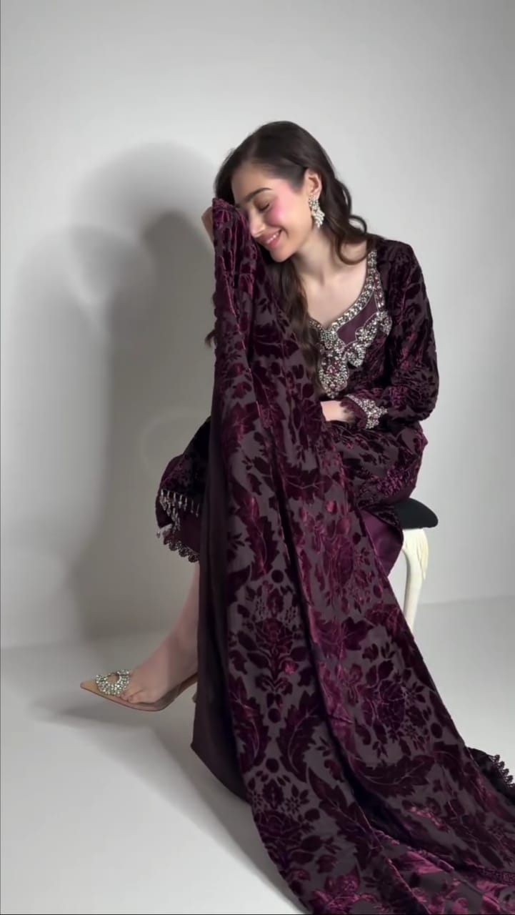 Luxury Velvet Embroidered 3-Piece Suit