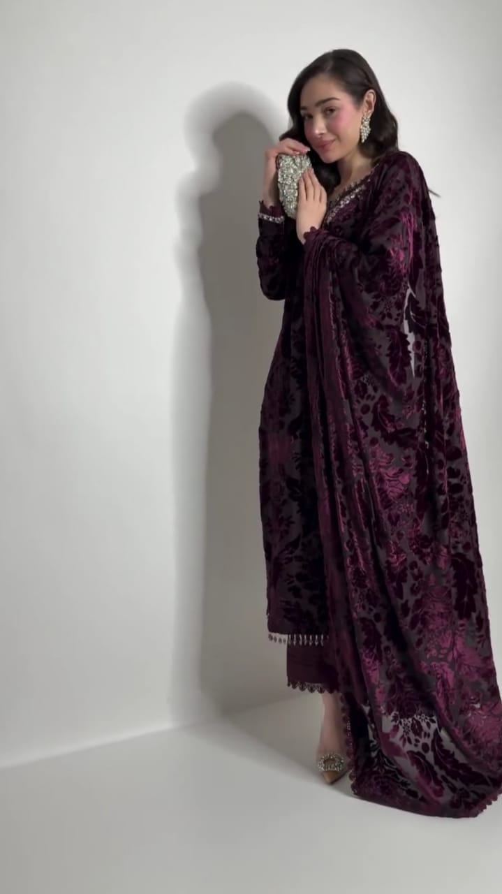 Luxury Velvet Embroidered 3-Piece Suit