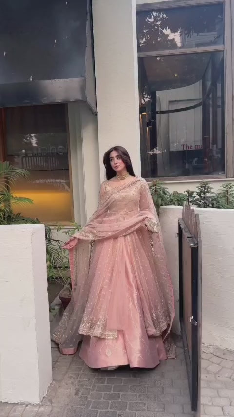 PINK COLOR EMBROIDERED FROCK WITH SHAFOON DUPPATA AND TROUSER