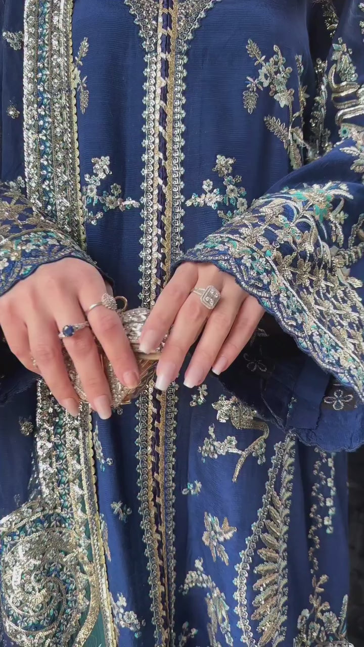 3PCS BLUE EMBROIDERED DRESS