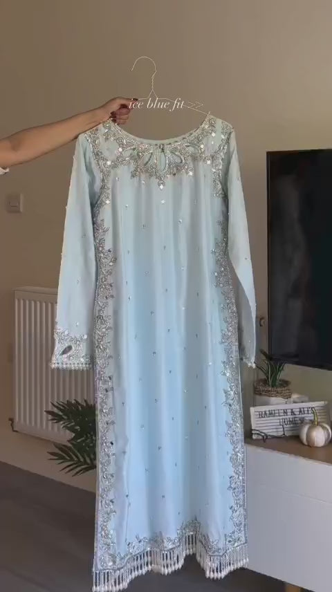 Designer Party Wear 3pc Suit Ice Blue