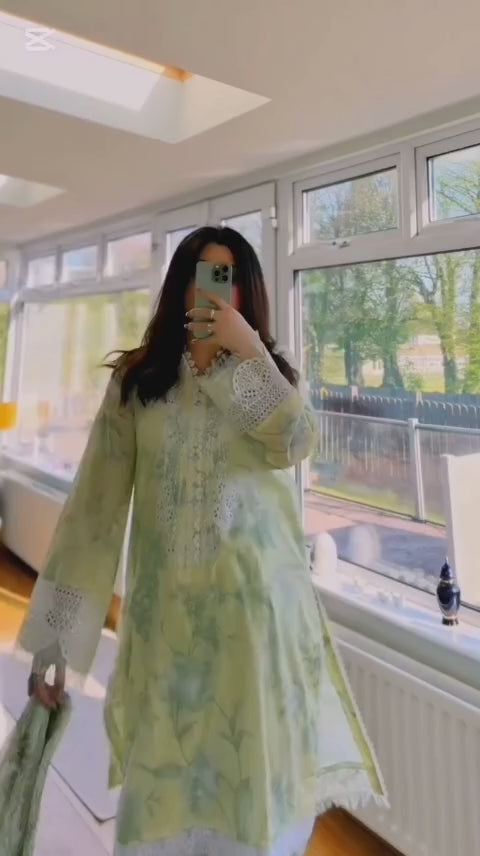 LIGHT YELLOW COLOR COTTON EMBROIDERED 3PC SUIT