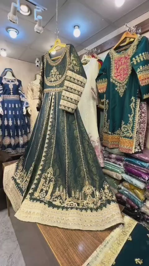 Green Color Embroidered Maxi