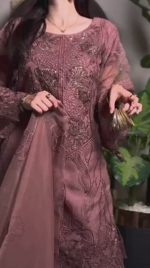 Luxury Pink Formal Embroidered Outfit