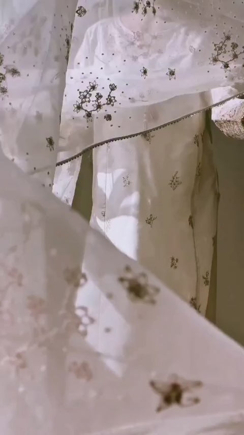 WHITE EMBROIDERED 3PC SUIT WITH EMBROIDERED NET DUPATTA
