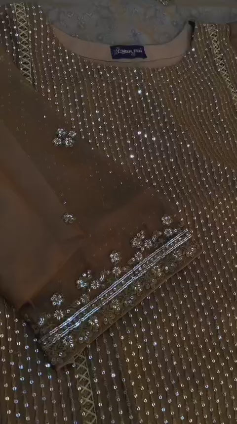 Classic Golden Formal 3pc Suit with Sheer Sleeves