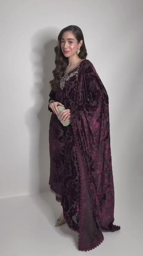 Luxury Velvet Embroidered 3-Piece Suit