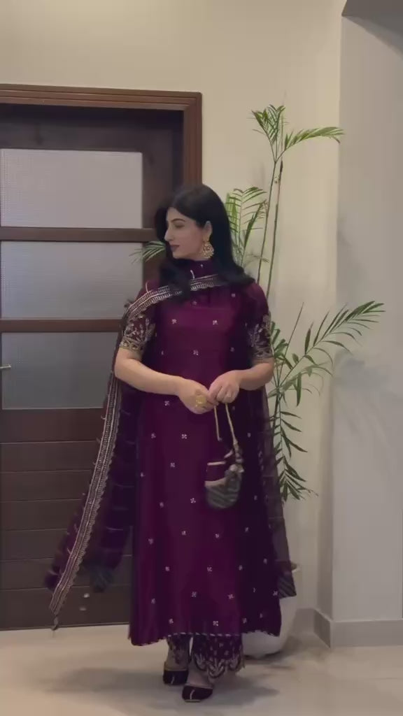 LUXURY PURPLE EMBRIODERED DRESS