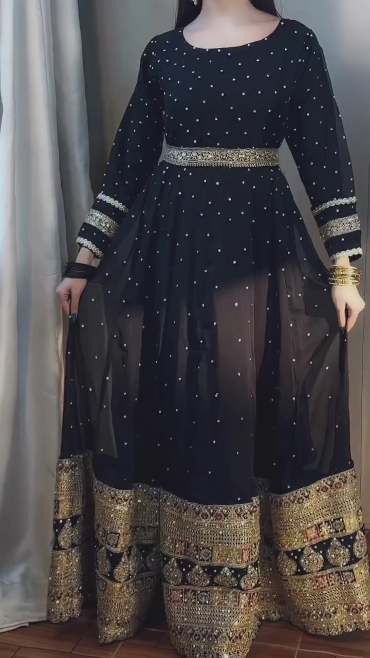 3PCS BLACK EMBROIDERED FROCK