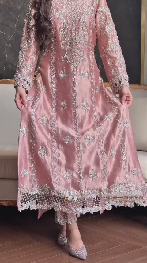 PEACH COLOR HEAVY EMBROIDERED 3PC SUIT