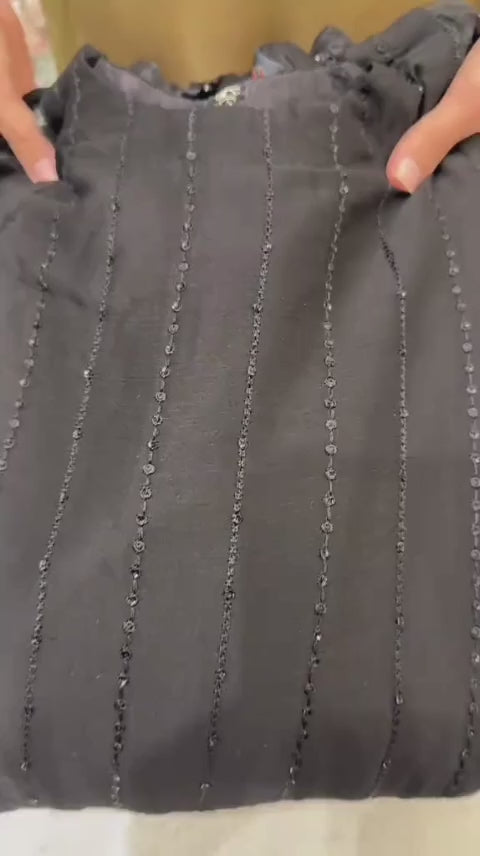 Elegant Black Organza 3-Piece Dress with Hand Embellishment